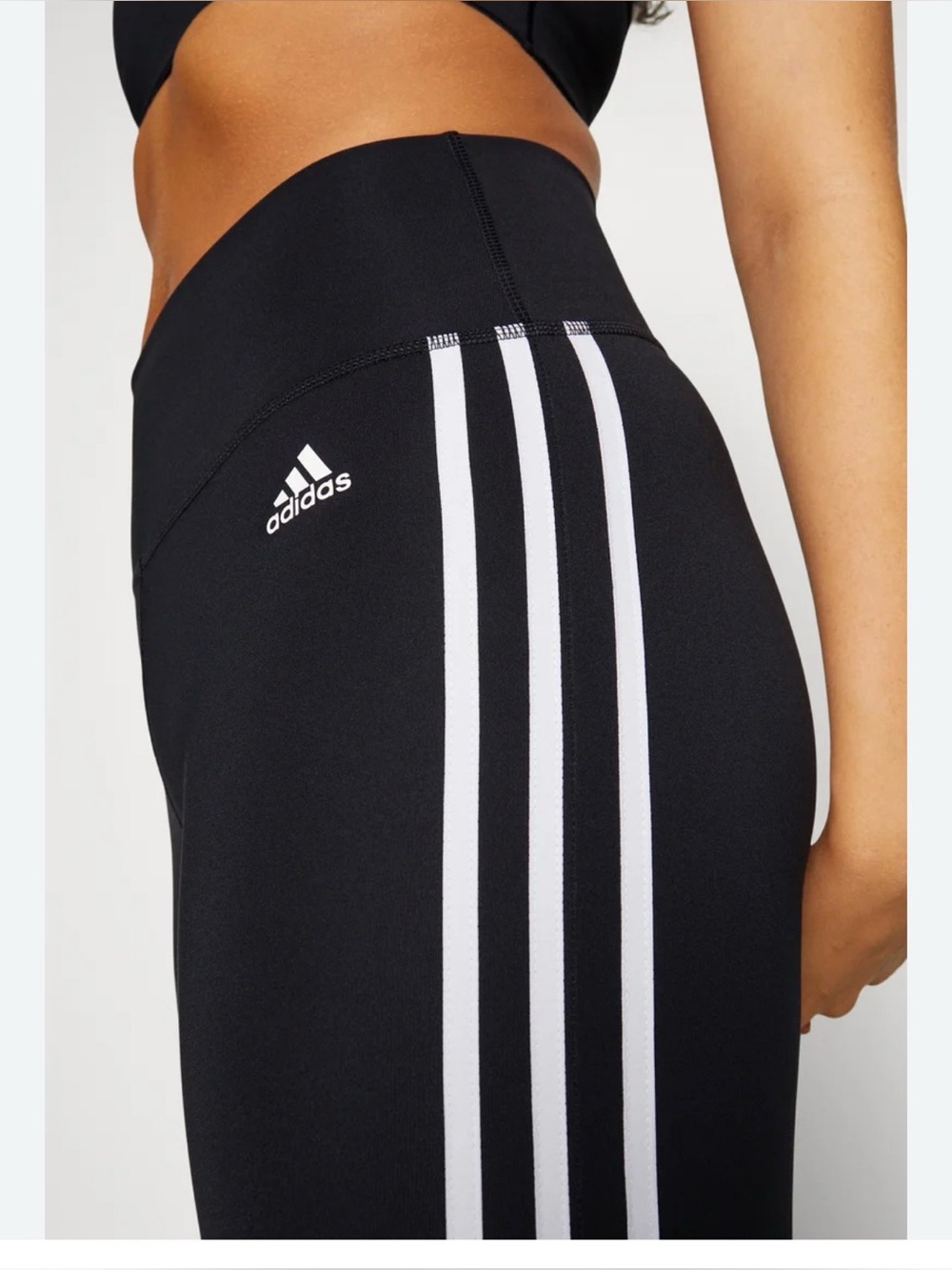 Adidas Black essential Leggings girls size 14 with Signature White 3-Stripes